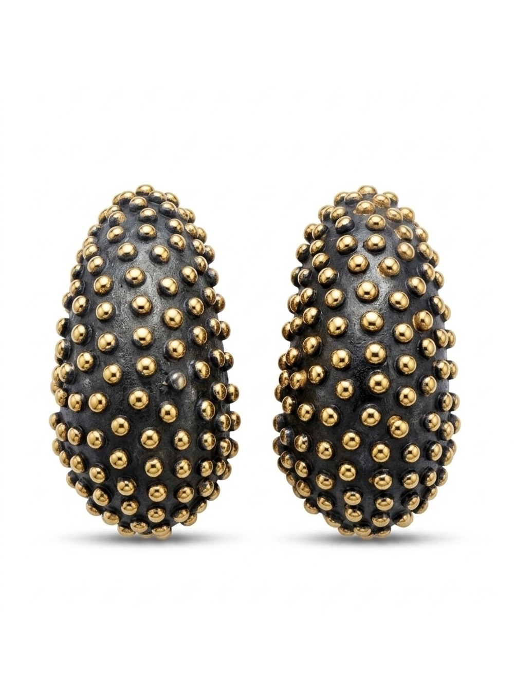 Vintage Black and Gold Beaded Clip-On Earrings